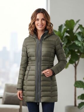 Pajar Olive Green Quilted Hooded Puffer Coat Size Med